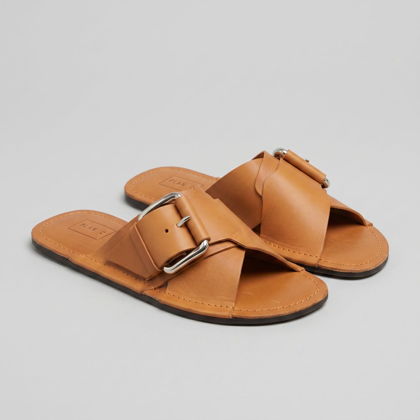 Leather Buckling Slide Sandals