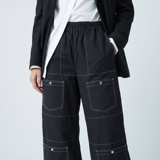 Contrast Stitch Wide Leg Trousers