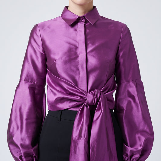 Satin Bow Detail Crop Blouse
