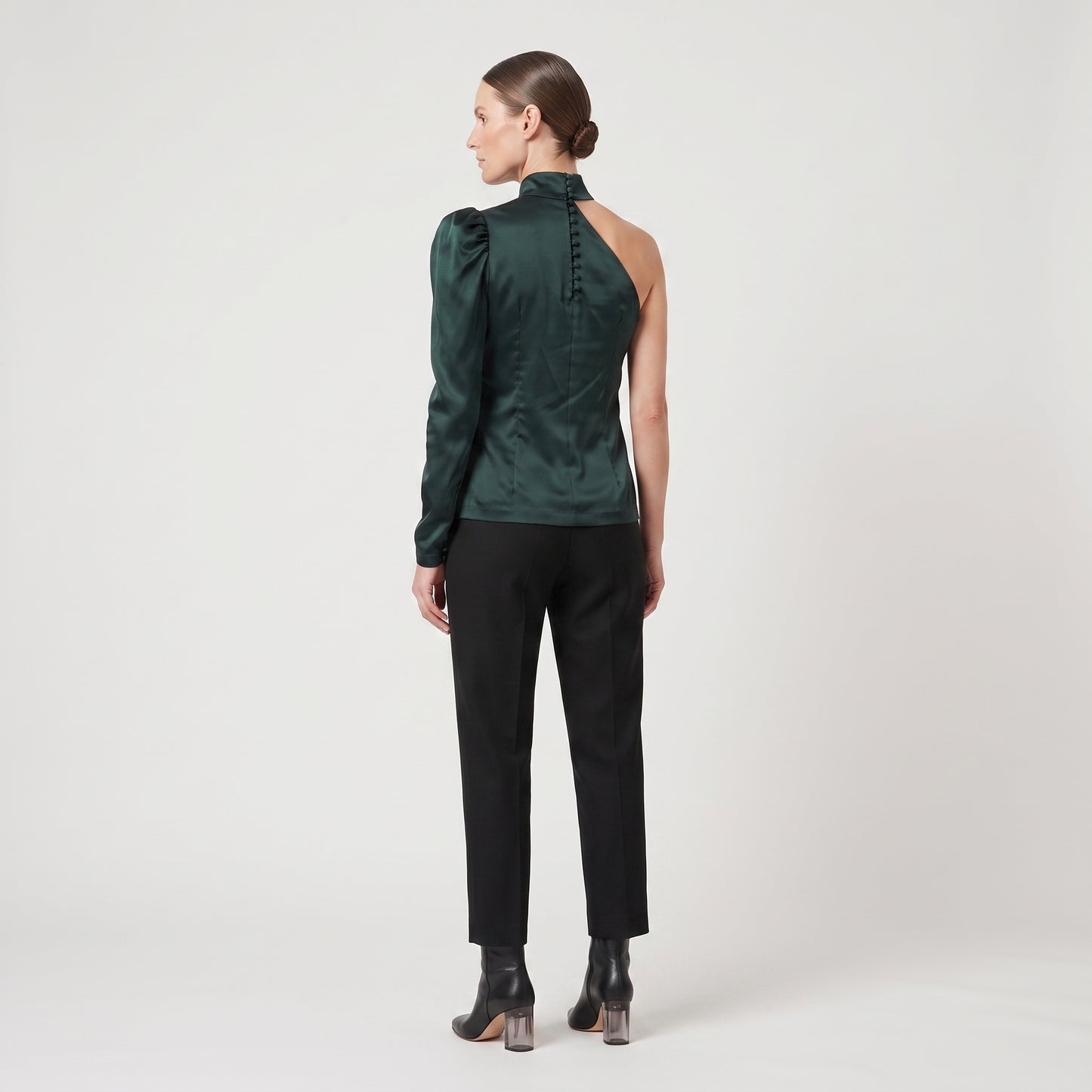 Emerald One-Shoulder Satin Top