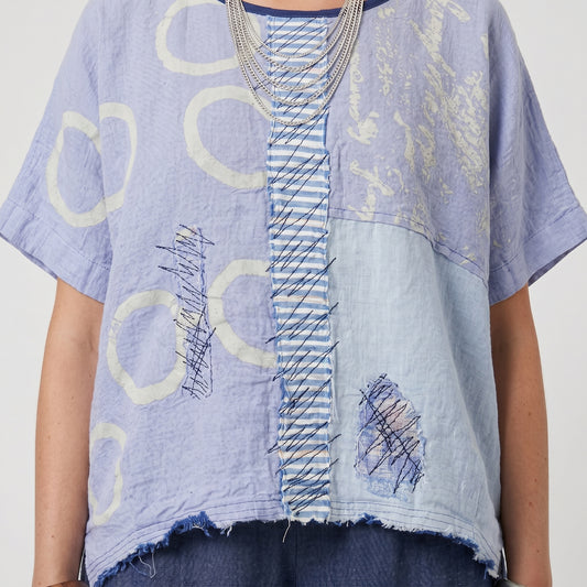 Abstract Print Linen Patchwork Top