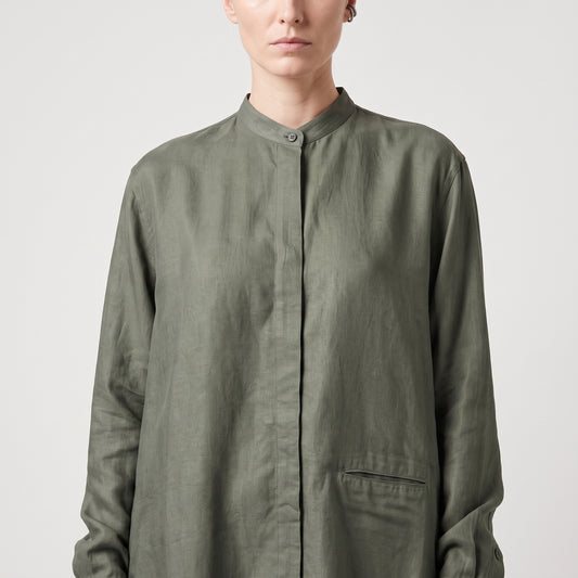 Olive Green Mandarin Collar Shirt
