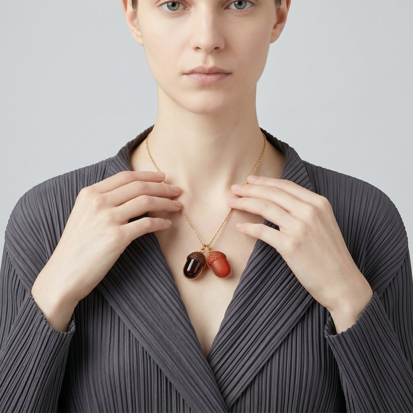 Dual Acorn Pendant Necklace