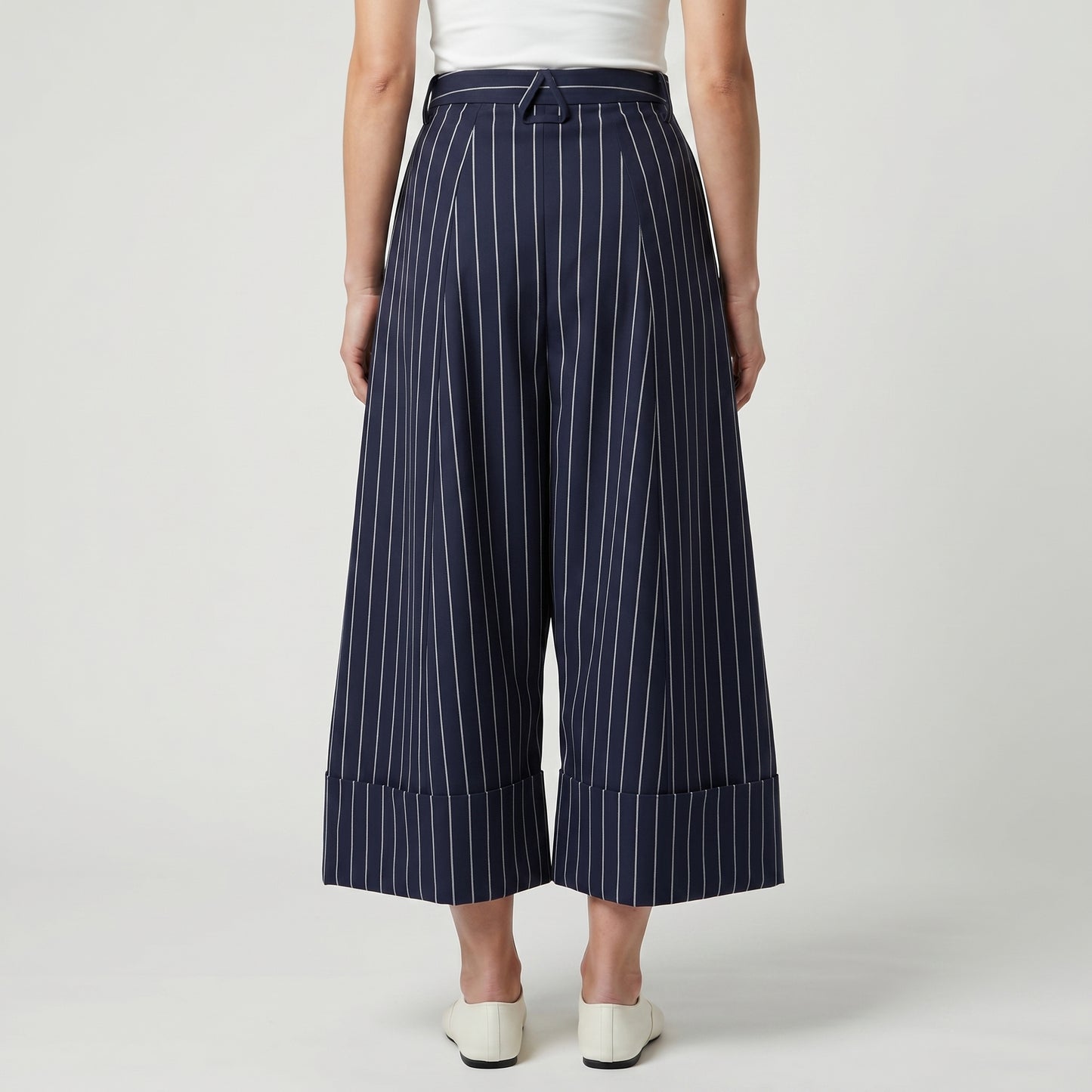 Pinstripe Pleated Wide Leg Trousers