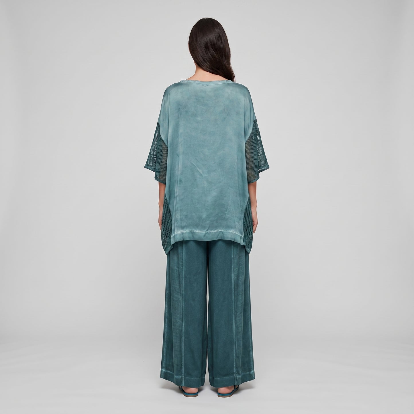 Mesh Paneled Oversized Teal Tee