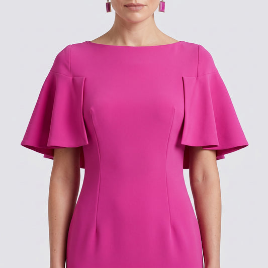 Fuchsia Flared Sleeve Evening Gown