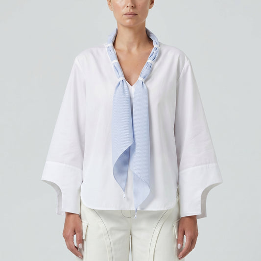 Striped Tie Detail White Blouse