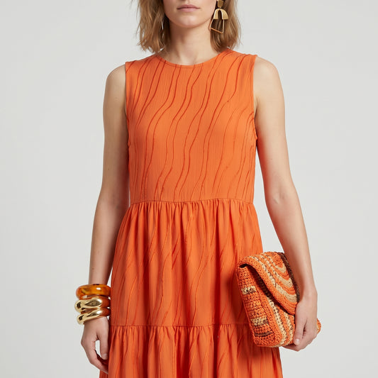 Tiered Orange Sleeveless long Dress