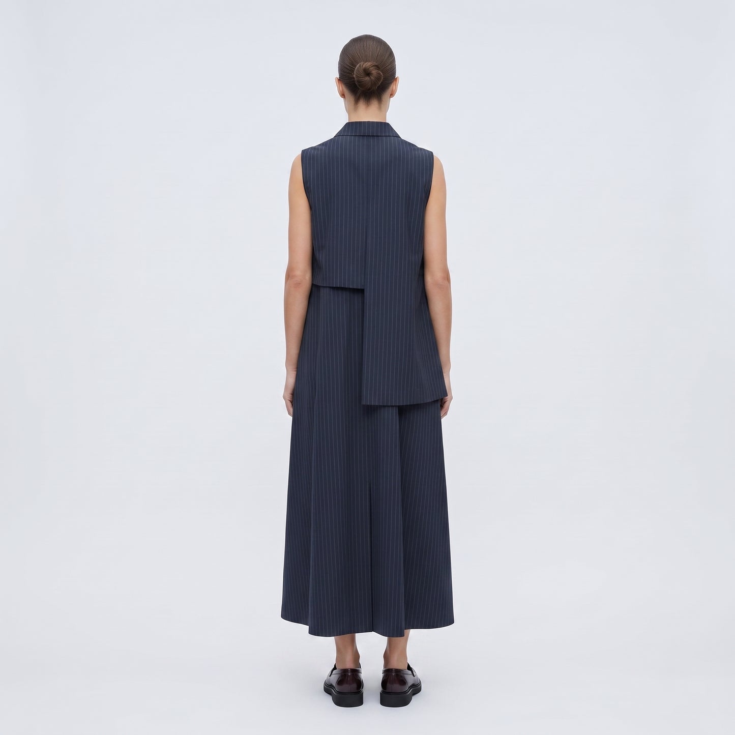 Tailored Pinstripe Layered Vest Dress