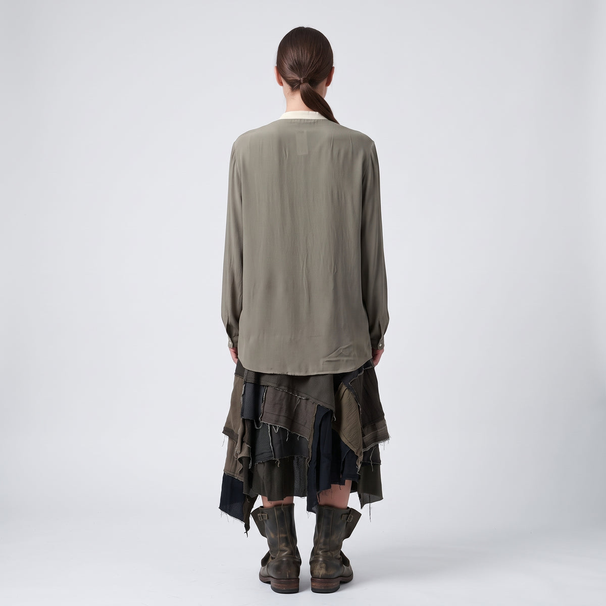 Pleated Detail Mandarin Collar Shirt