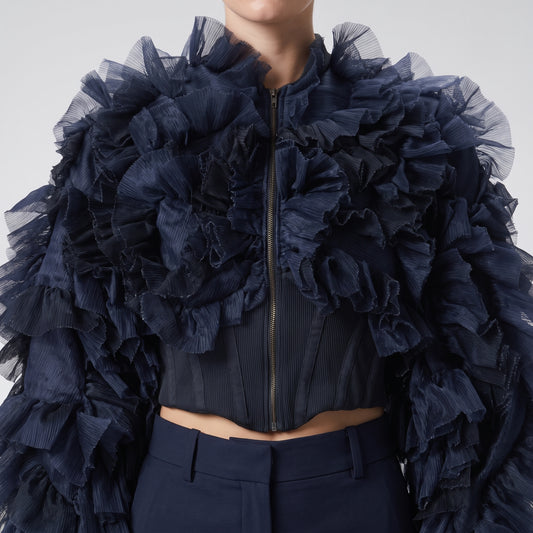 Ruffled Navy Statement Jacket