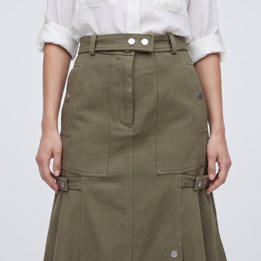 Utility Mid-Length Khaki Skirt