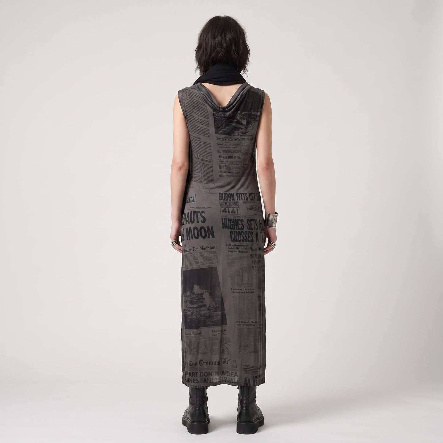 Newspaper Print Sleeveless Dress