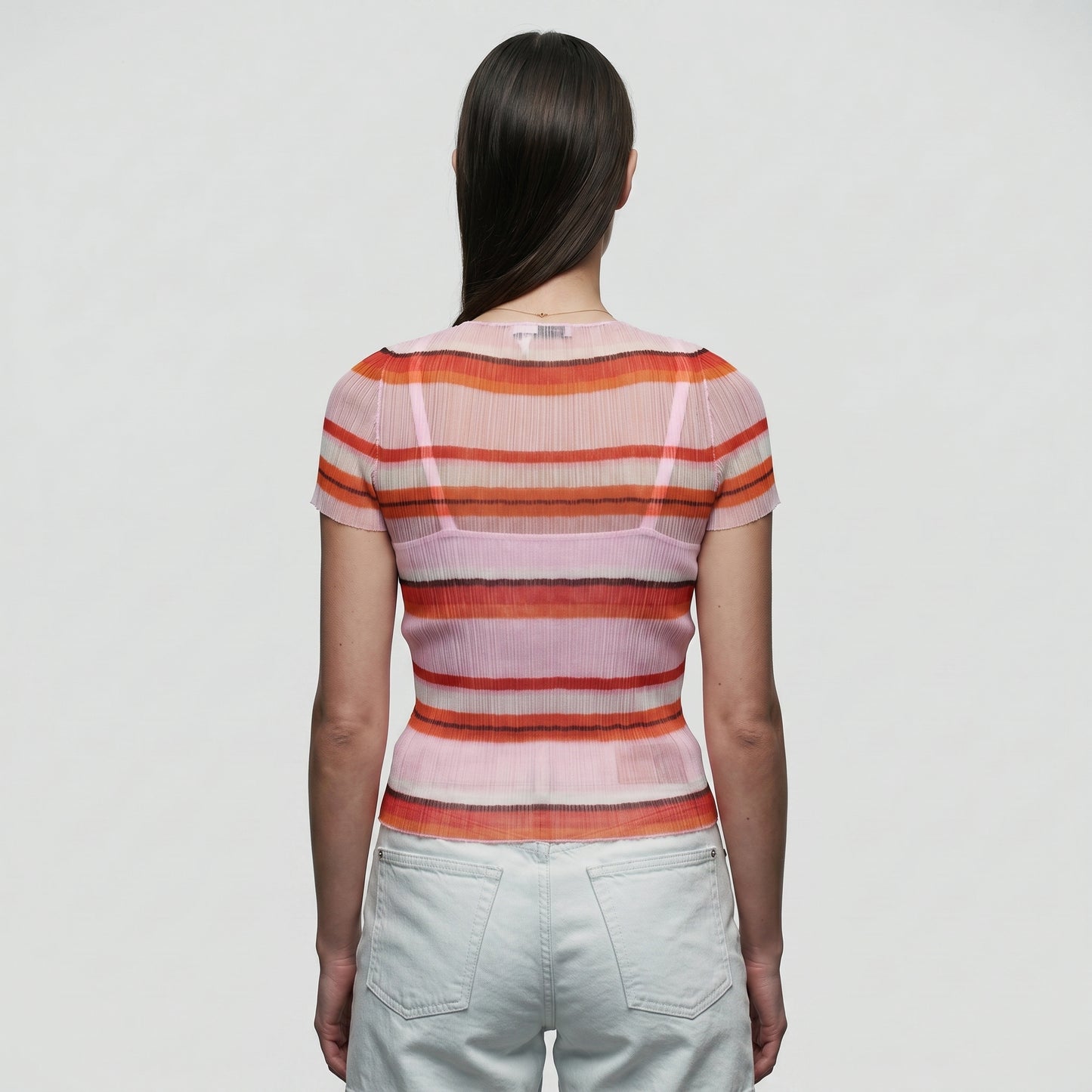 Striped Pleated Short-Sleeve Top