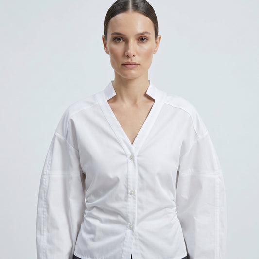V-Neck Cotton Poplin Shirt