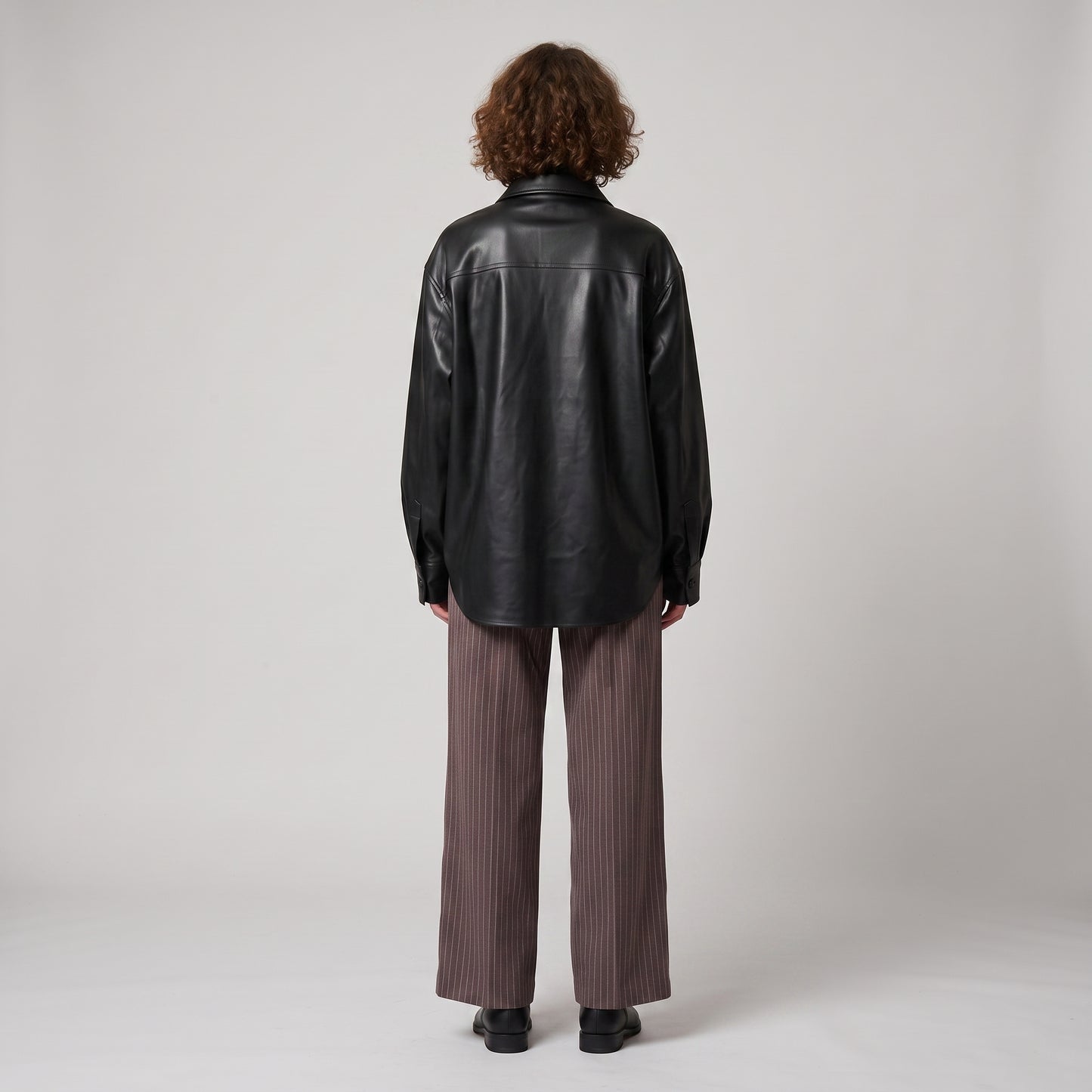 Black Faux Leather Oversized Shirt