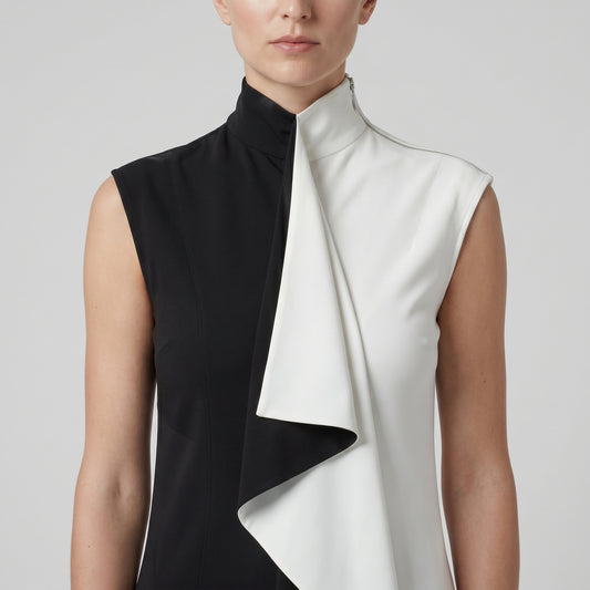 Two-Tone Asymmetric Midi Dress