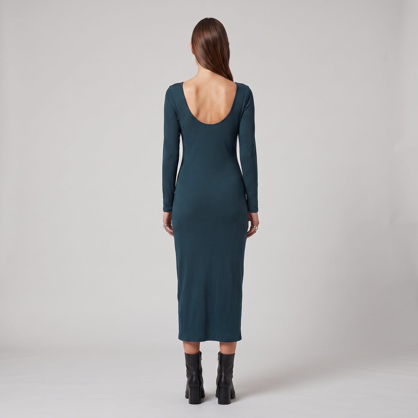 Teal Ribbed Scoop Neck Dress