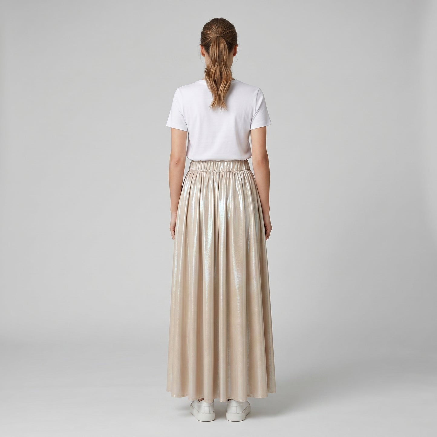 Metallic Pleated Midi Skirt