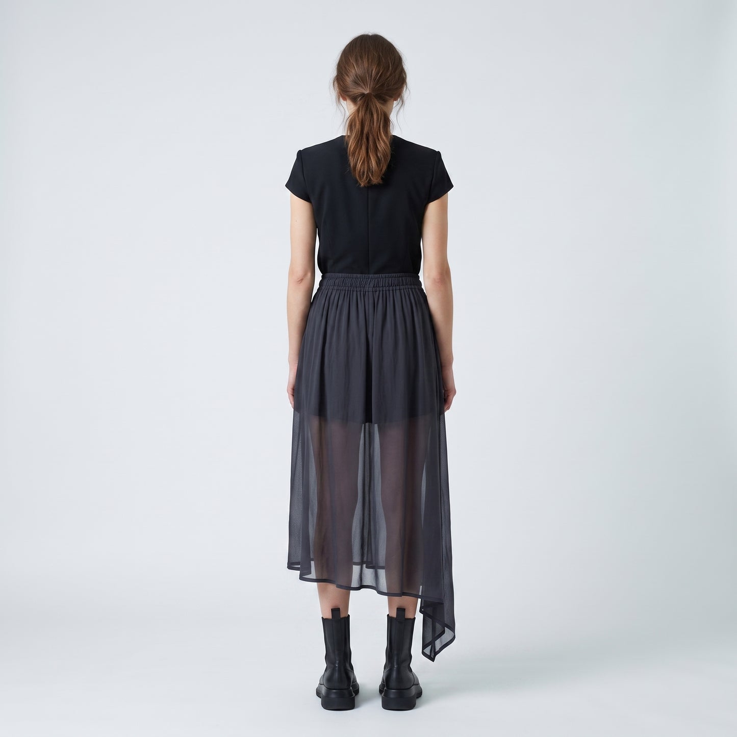 Asymmetric Sheer Pleated Skirt