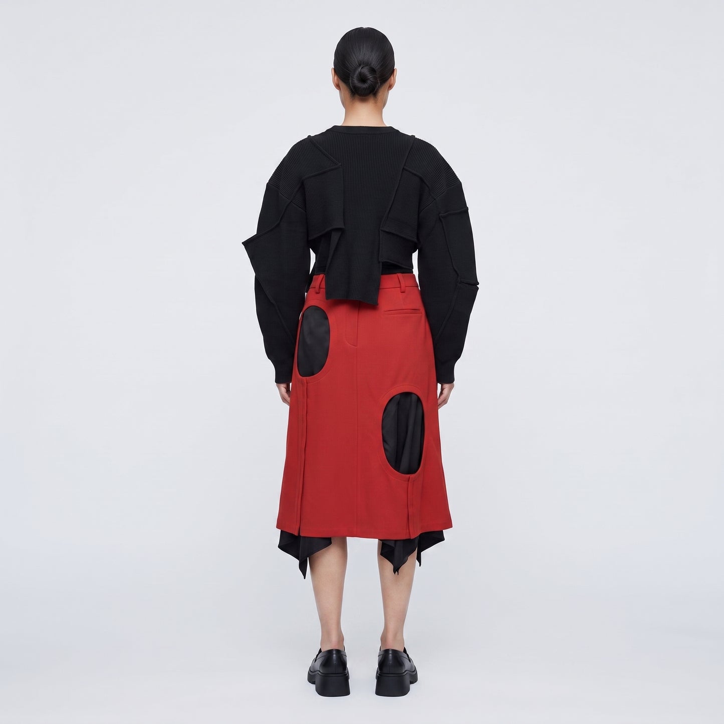 Red Cutout Tailored Midi Skirt