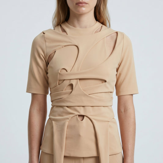 Abstract Cutout Jersey Top