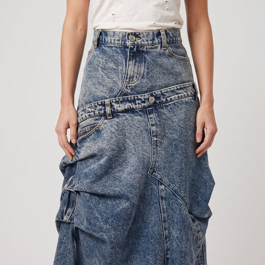 Layered Acid Wash Denim Skirt
