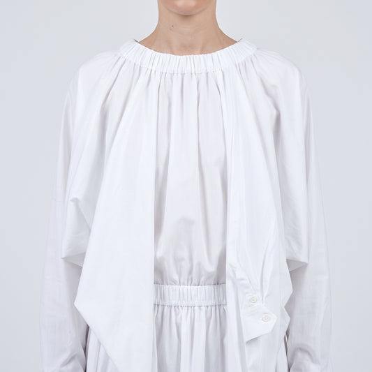 Elegant Gathered White Cotton Dress