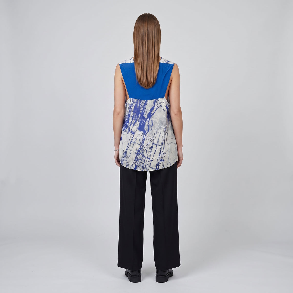 Marble Print Sleeveless Silk Top