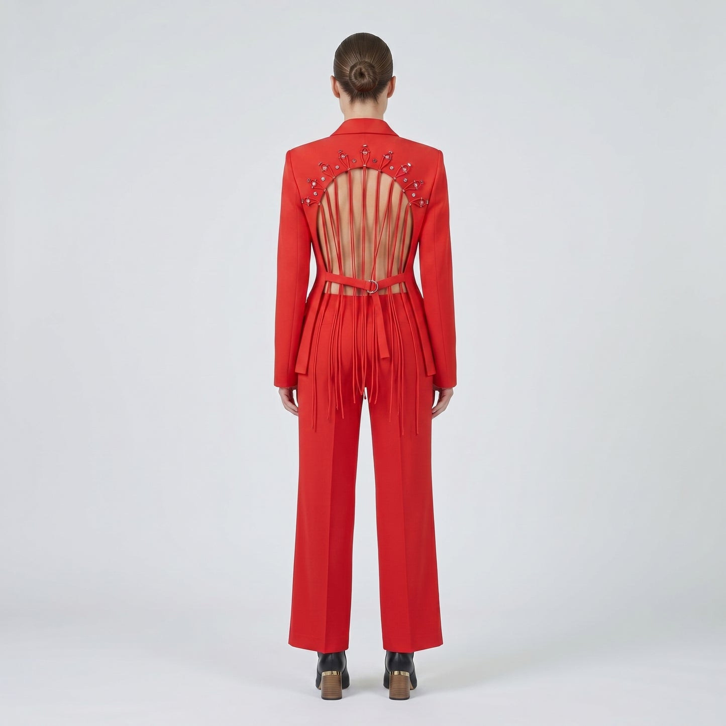 Tailored Lace Up Red Blazer