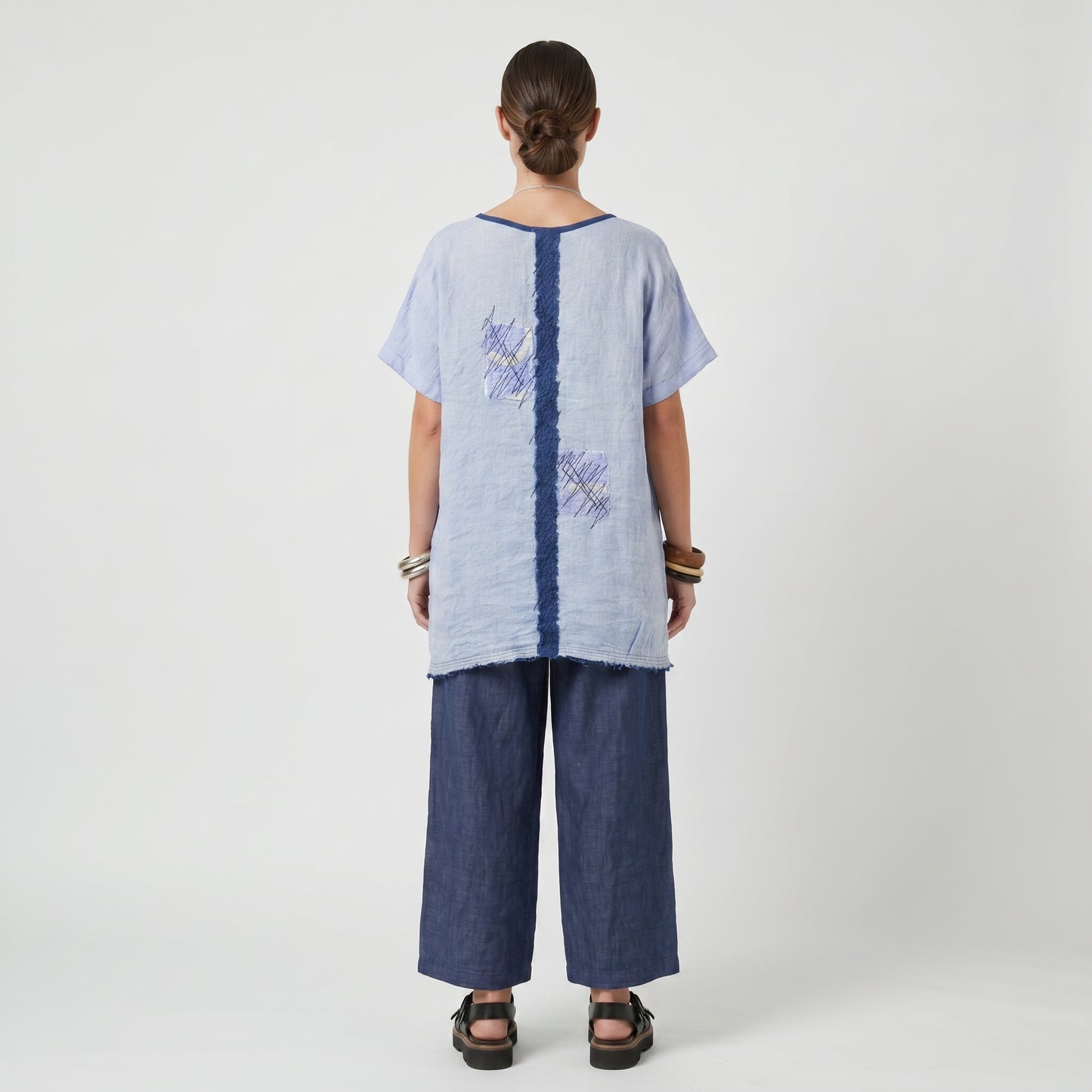 Abstract Print Linen Patchwork Top