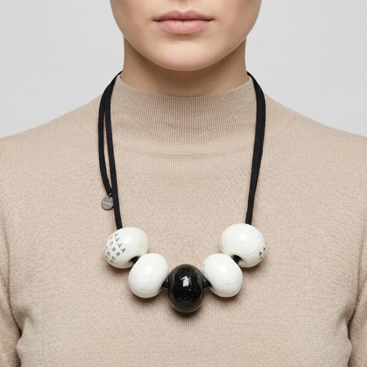 Monochrome Ceramic Bead Statement Necklace