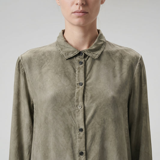 Olive Distressed Button-Down Tunic