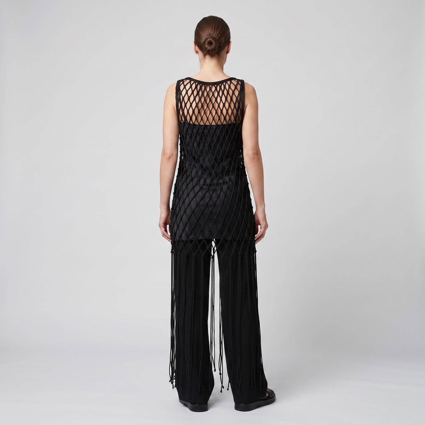 Black Crochet Fringe Mini Dress
