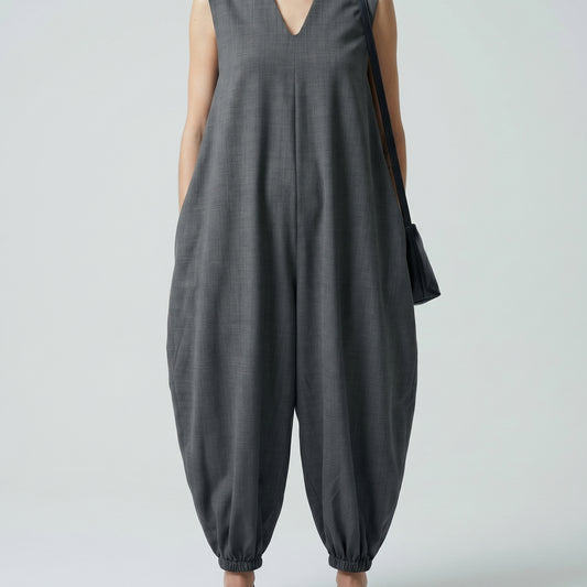 Architectural V-Neck Tapered Jumpsuit