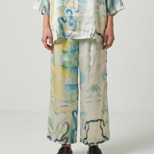 Abstract Print Silk Wide Trousers