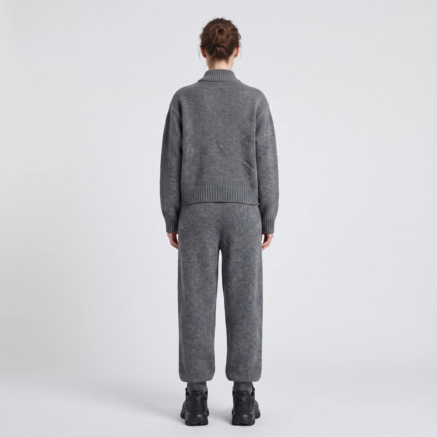 Grey Ribbed Knit Bomber Jacket