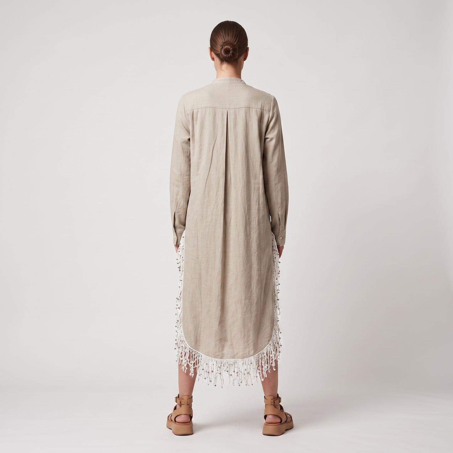 Fringed V-Neck Cotton Tunic