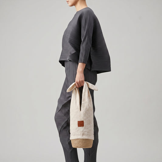 Striped Fabric Knot Tote Bag