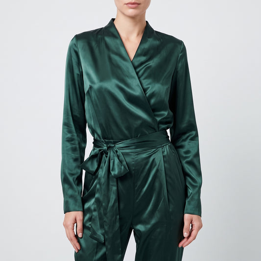 Emerald Satin Wrap Jumpsuit
