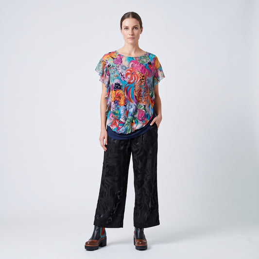 Floral Print Ruffle Layered Top
