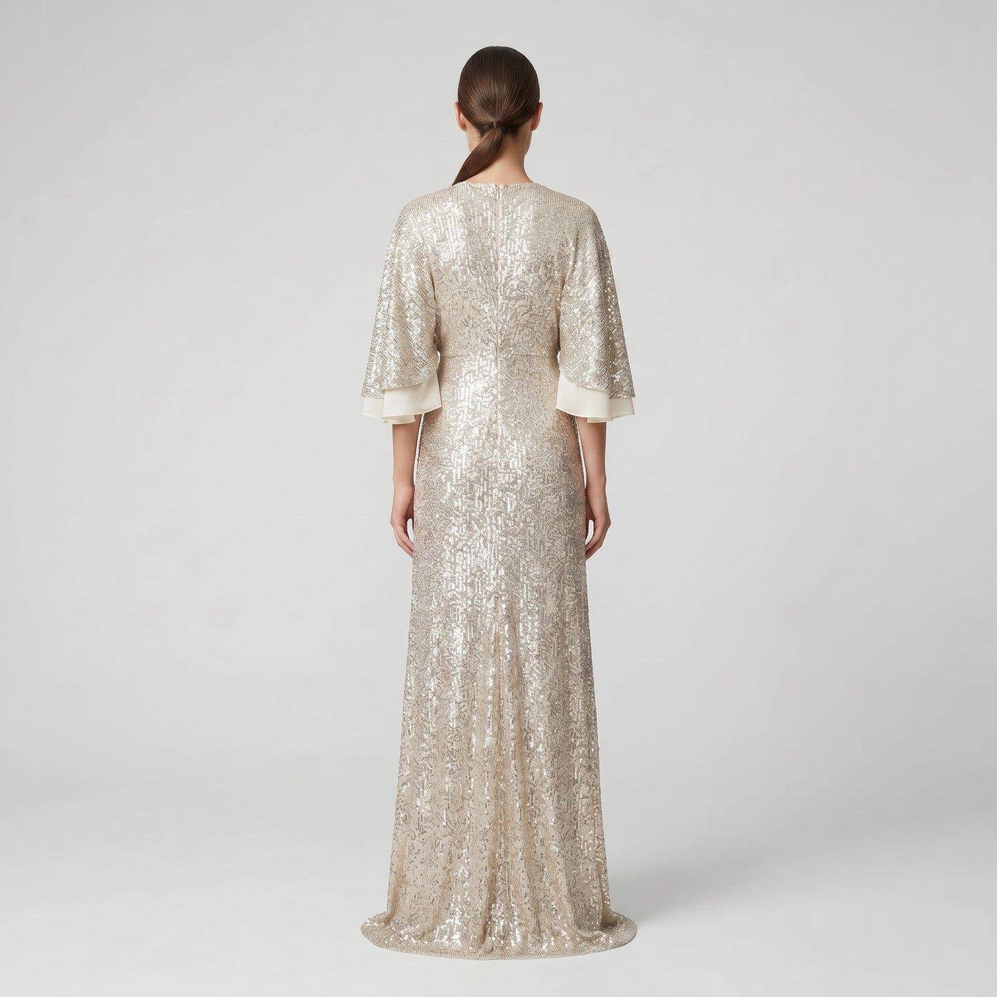 Sequin V-Neck Flutter Sleeve Dress