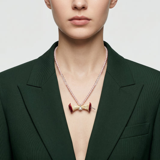 Whimsical Apple Core Pearl Necklace