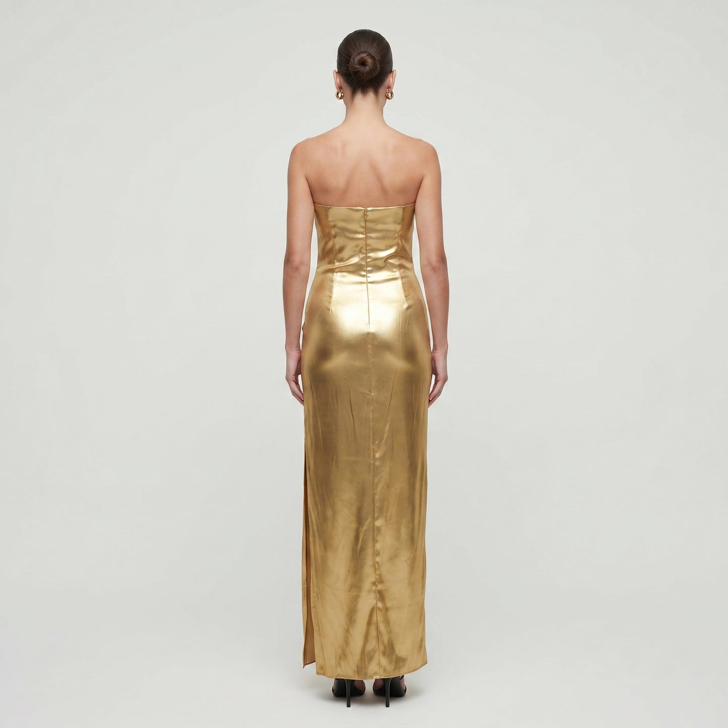 Metallic Strapless Gold Maxi Dress