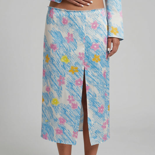 Floral Print Slit Midi Skirt