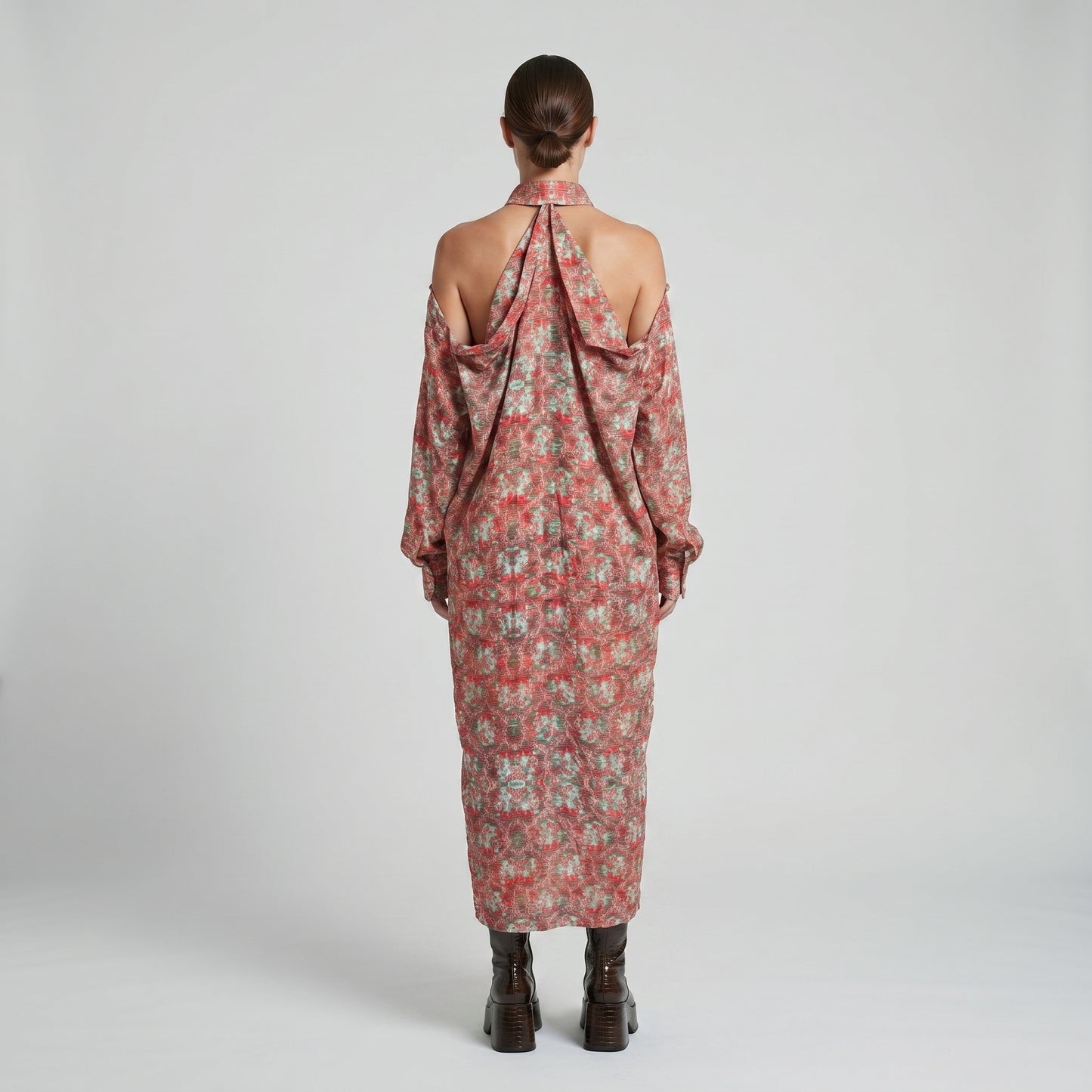Printed Cold Shoulder Shirt Dress
