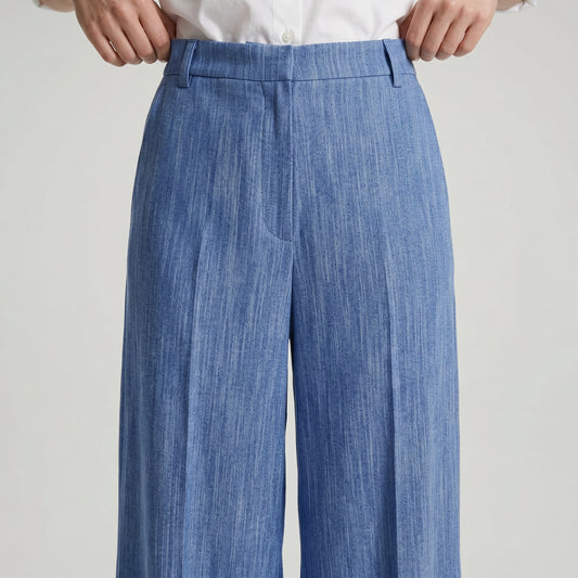 Tailored Wide-Leg Cuffed Trousers