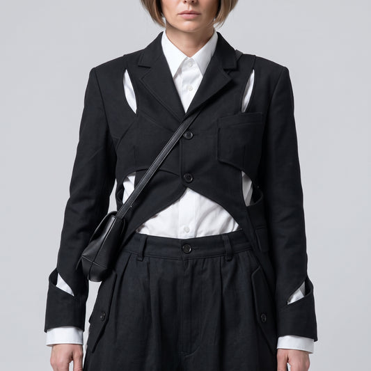 Pleated Cropped Dark Denim Trousers