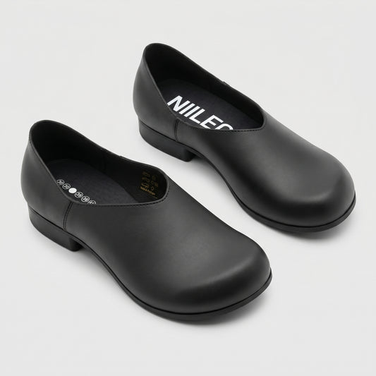 Minimalist Black Leather Slip-Ons