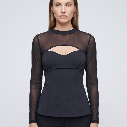 Mesh Paneled Cutout Long Sleeve